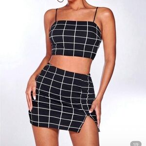 SHEIN Black and White Checkered Skirt Set